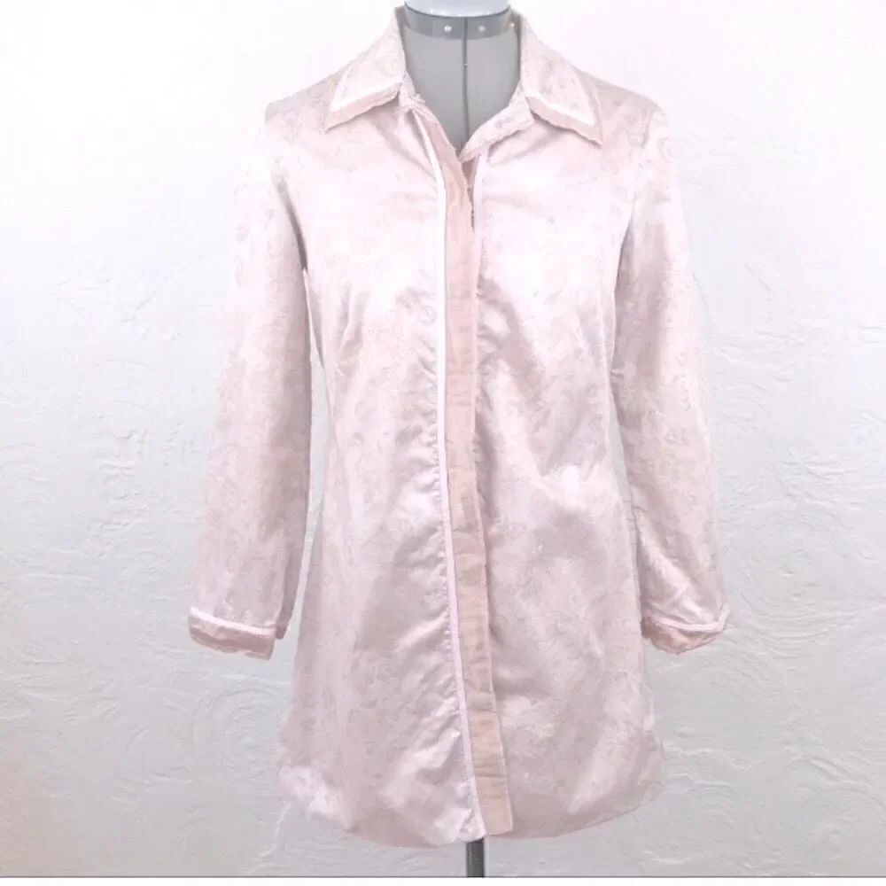 Anthropologie FEI Pink Floral Print Snap Trench Style Long Coat
